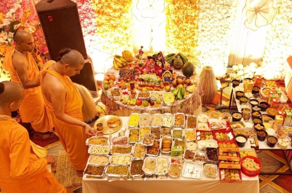 A large bhoga offering prepared for the Deities